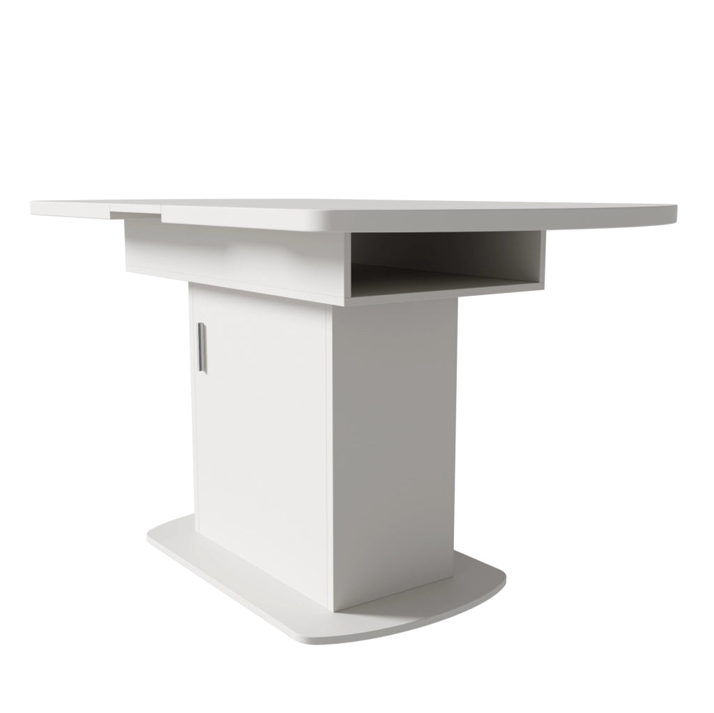 Tavolo da pranzo allungabile ovale 110/130x70x75 cm con contenitore; bianco e argento