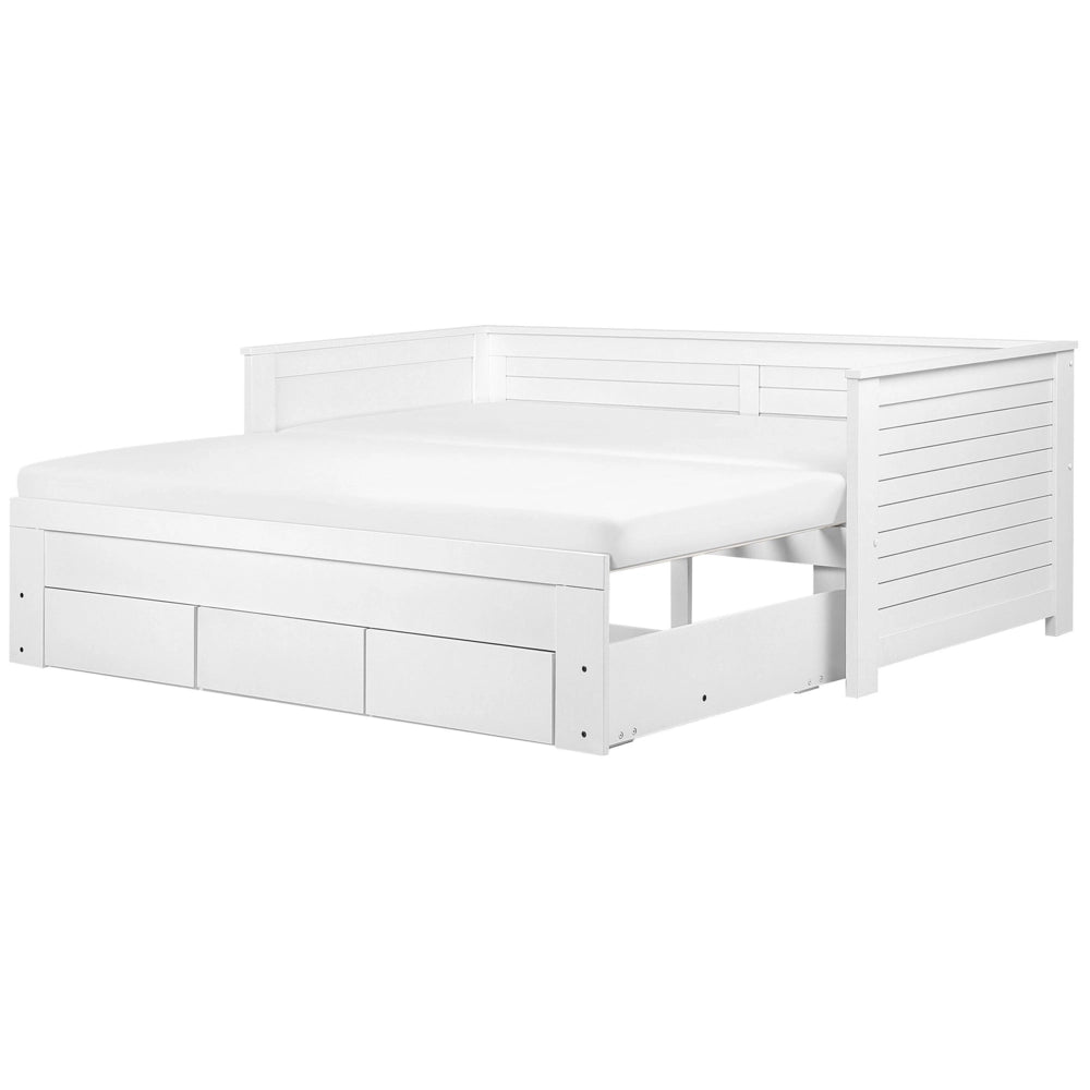 Letto Allungabile Legno MDF Bianco 3 Cassetti a Doghe 90/180 x 200 cm