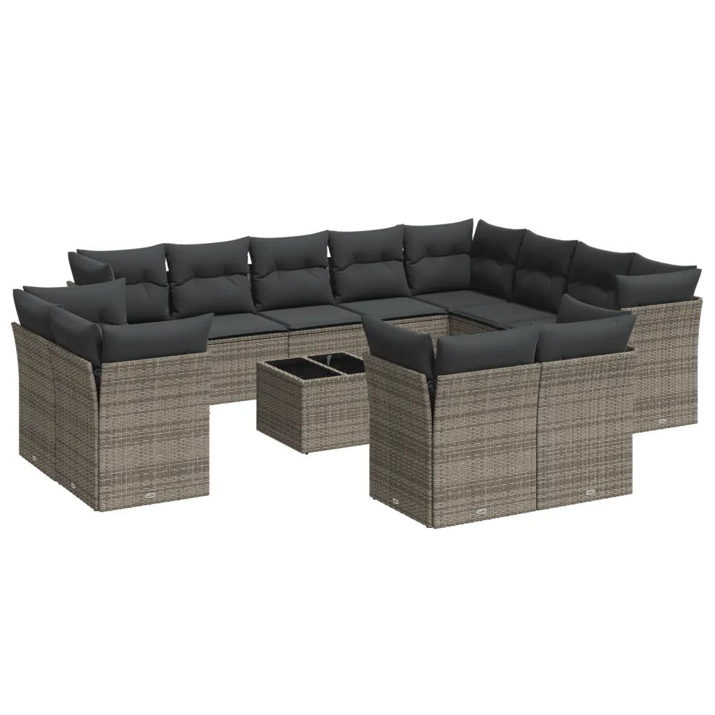 Set Divani da Giardino 13 pz con Cuscini Grigio in Polyrattan 3218540