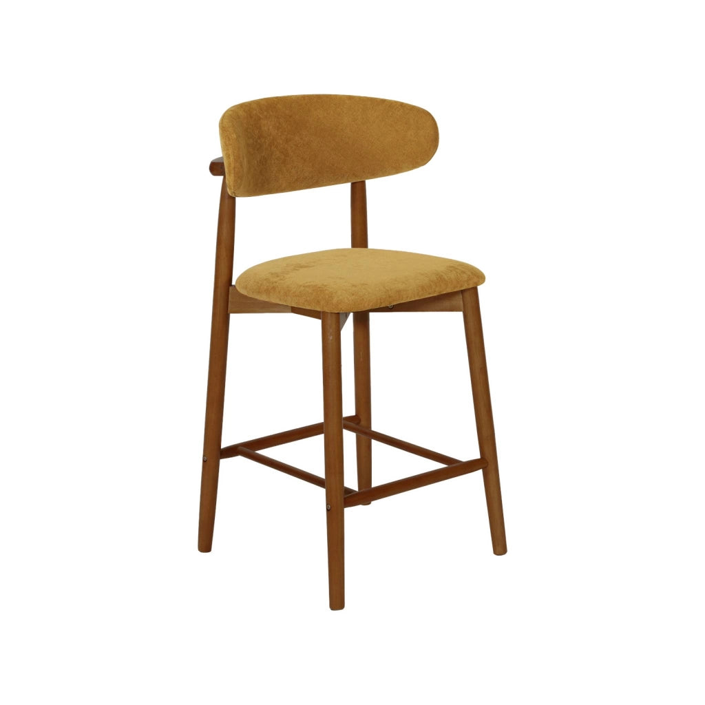 Set di 2 sgabelli da bar in legno di hevea noce e tessuto chenille ,