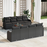 Set di Divani da Giardino 9 Pezzi con Cuscini Nero Polyrattan Acacia
