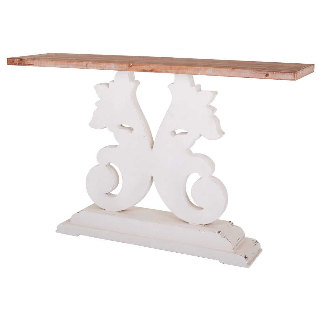 Mobile da ingresso in legno bianco intagliato 150x40x90h