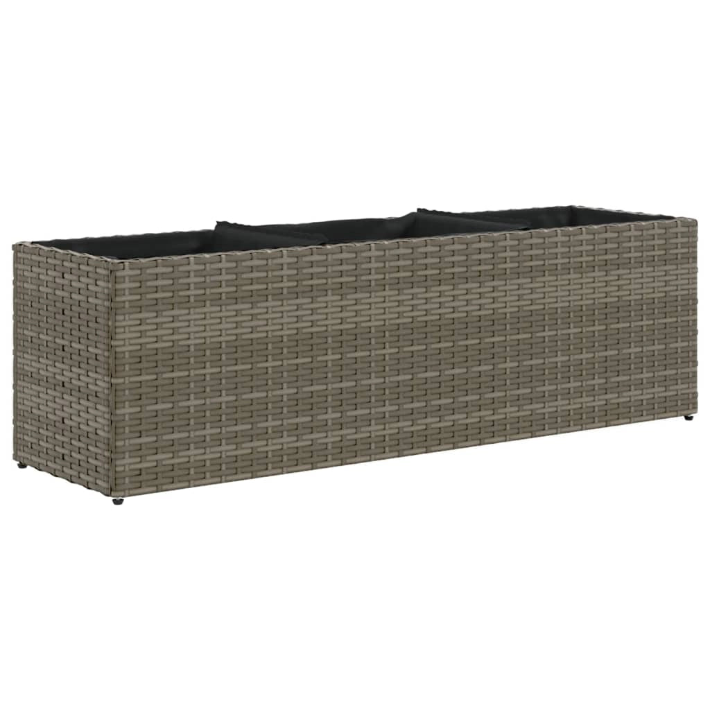 Fioriera rialzata per piante fiori patio giardino con 3 vasi 105 x 30 x 32 cm resina intrecciata grigia 02_0038085