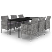 Set da pranzo per esterni composto da 7 pezzi con cuscini realizzato in resina intrecciata e vetro grigio (02_0014451)