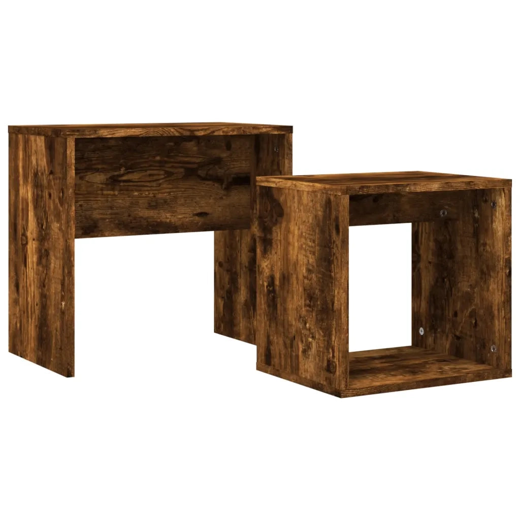 Tavolini Impilabili 2 pz Rovere Fumo in Legno Multistrato 815540