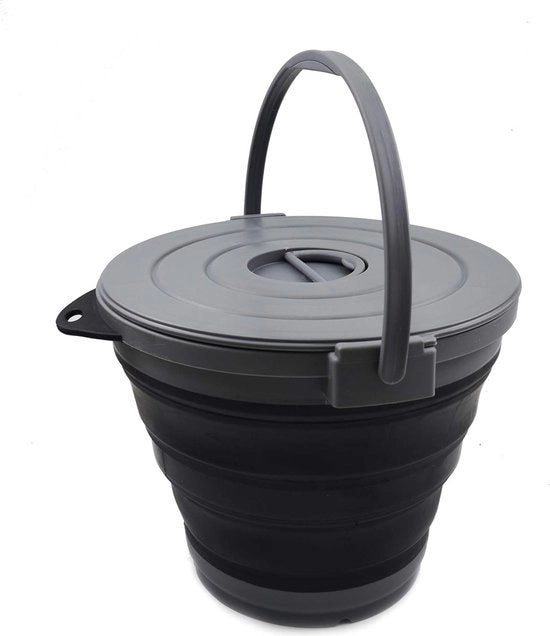 Emicemmaco 10L con coperchio ripiegabile - secchio di plastica portatile per acqua - contenitore per acqua esterno spazievendente (grigio/nero)