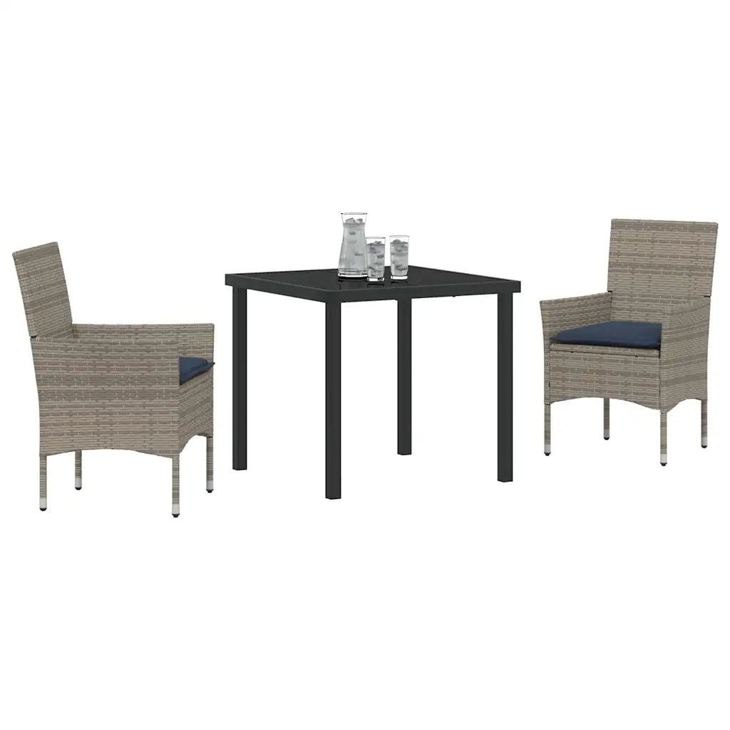 Set di tavolo e sedie con cuscino 3 pcs Grigio Rattan in PE
