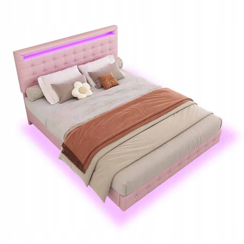 Letto matrimoniale 140x200 LED - Xylo - Regolazione testiera rosa