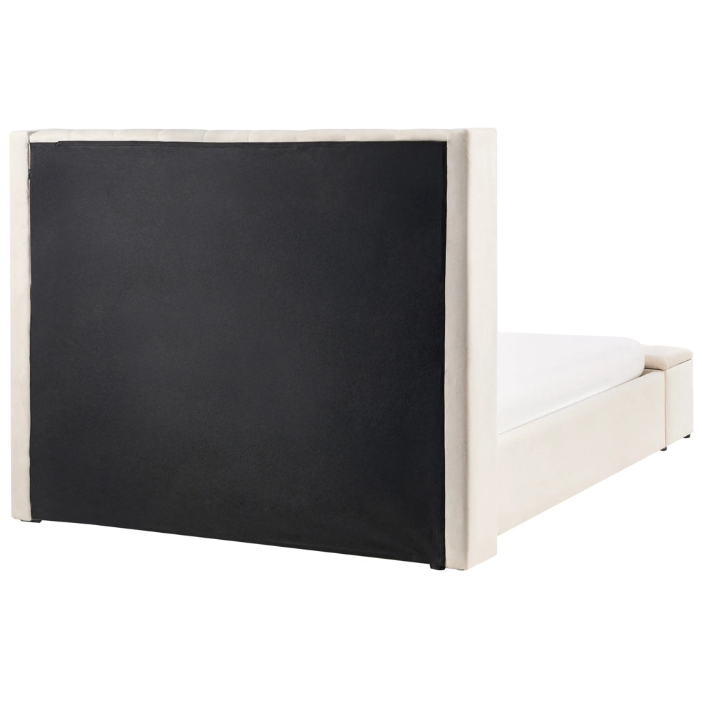 Letto matrimoniale velluto bianco sporco rete a doghe e cassapanca 140 x 200 cm stile moderno glam