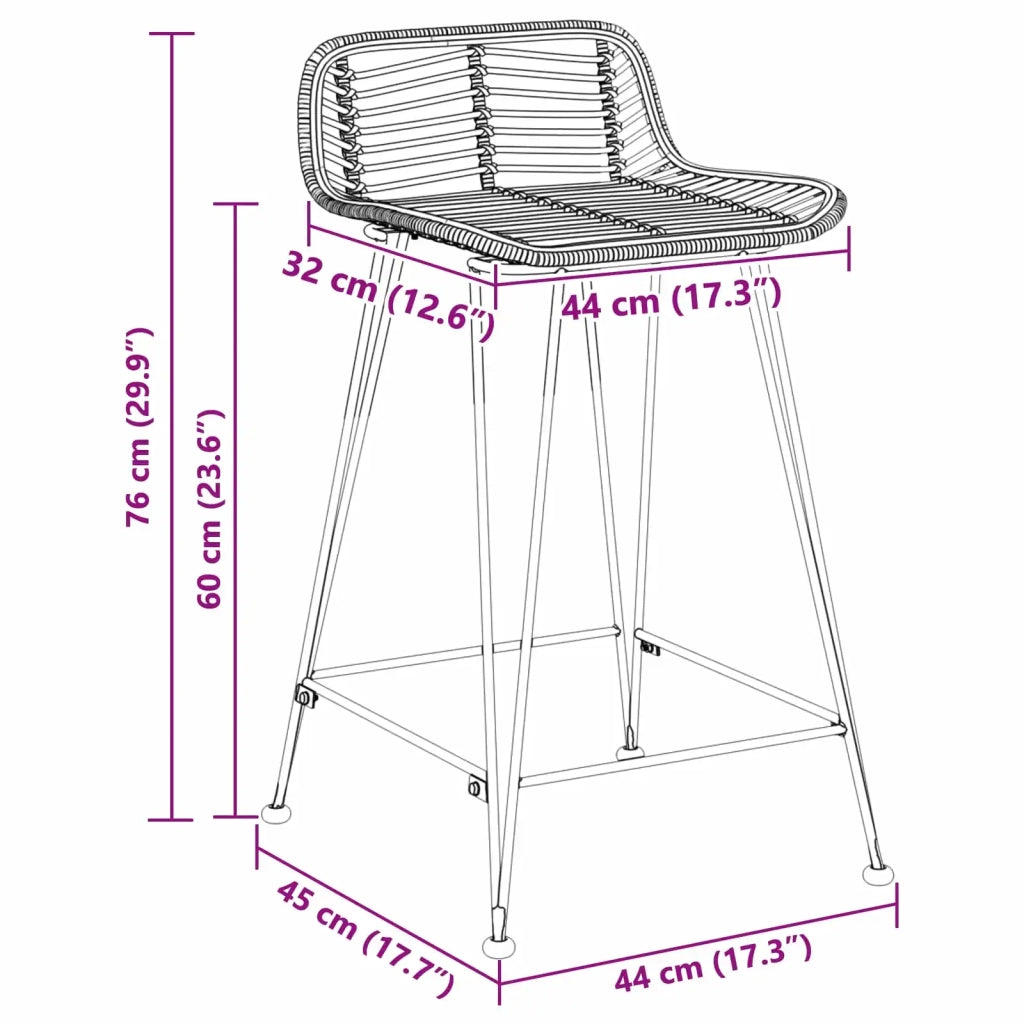 Sgabello da bar 2 pcs Naturale 44 x 45 x 76 cm Rattan e acciaio