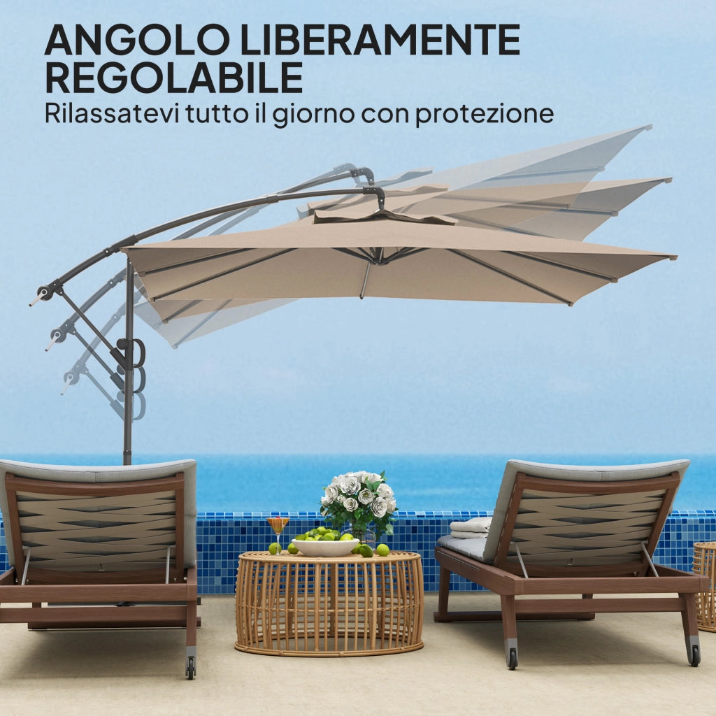 Ombrellone da Giardino 3x3 m con Base a Croce ¨C zephmum ¨C Metallo e Poliestere Color Cachi