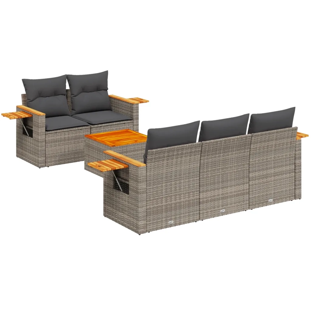 Set Divano da Giardino 6 pz con Cuscini Grigio in Polyrattan 3226627
