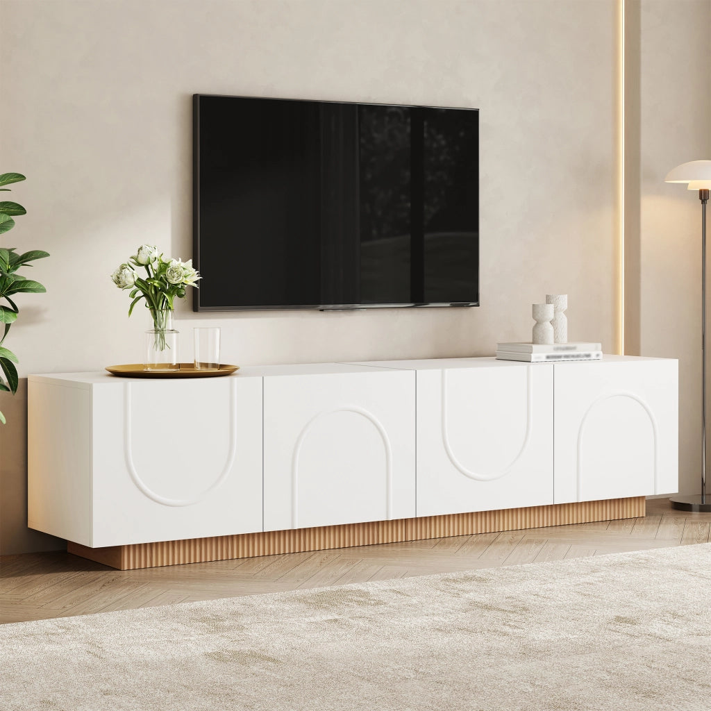 Mobile TV con 4 ante; frontali ad arco tridimensionale; 2 passacavi; per soggiorno; 170 × 38 × 42 cm