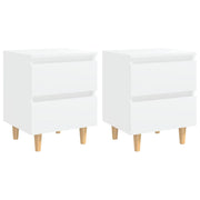Set di 2 Comodini | Armadio da Notte | Mobiletto da notte con Gambe in Pino Massello Bianchi 40x35x50 cm