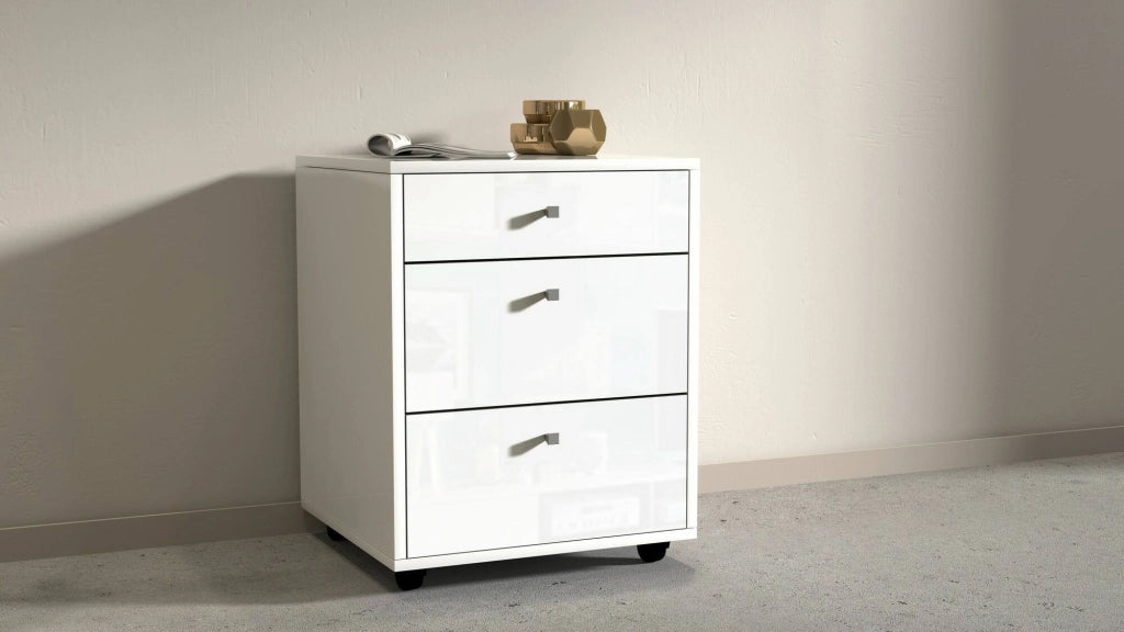 Cassettiera Asgabat, Cassettiera camera da letto , Settimino con 3 cassetti, 47x45h61 cm, Bianco