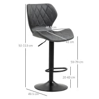 Set di 2 Sgabelli da Bar Alti in Finta Pelle con Altezza Regolabile, Sgabelli Cucina Girevoli con Schienale e Poggiapiedi, 46.5x49.5x92-113cm Grigio