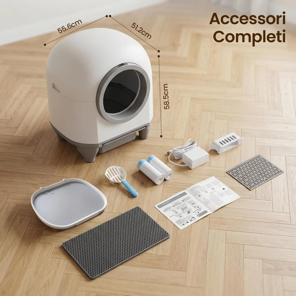 Lettiera Gatto Autopulente con APP, Lettiera Autopulente per Gatti da 90 L con Cassetto Feci da 8,5 L per Oltre una Settimana, Sistema Profumato e Sensore Radar, Adatta a Famiglie con Più Gatti.