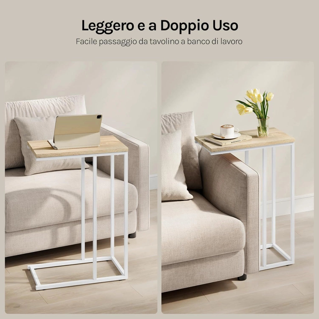 Set di 2 Tavolino Laterale da Divano Tavolo da Caffè Supporto Piano D'appoggio in Legno Metallo TSG17hei-2