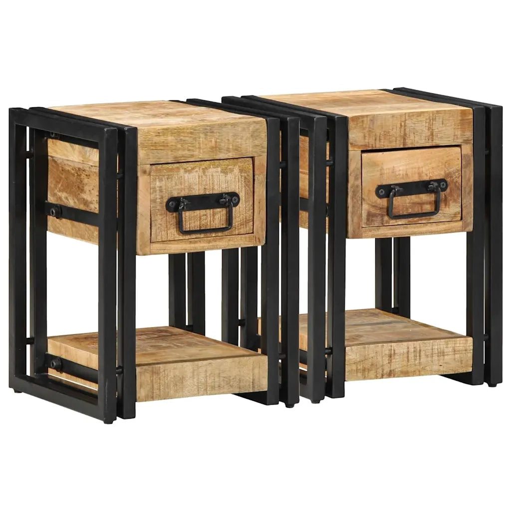 Set di 2 Comodini | Armadio da Notte | Mobiletto da notte 30 x 30 x 40 cm Legno di mango massello