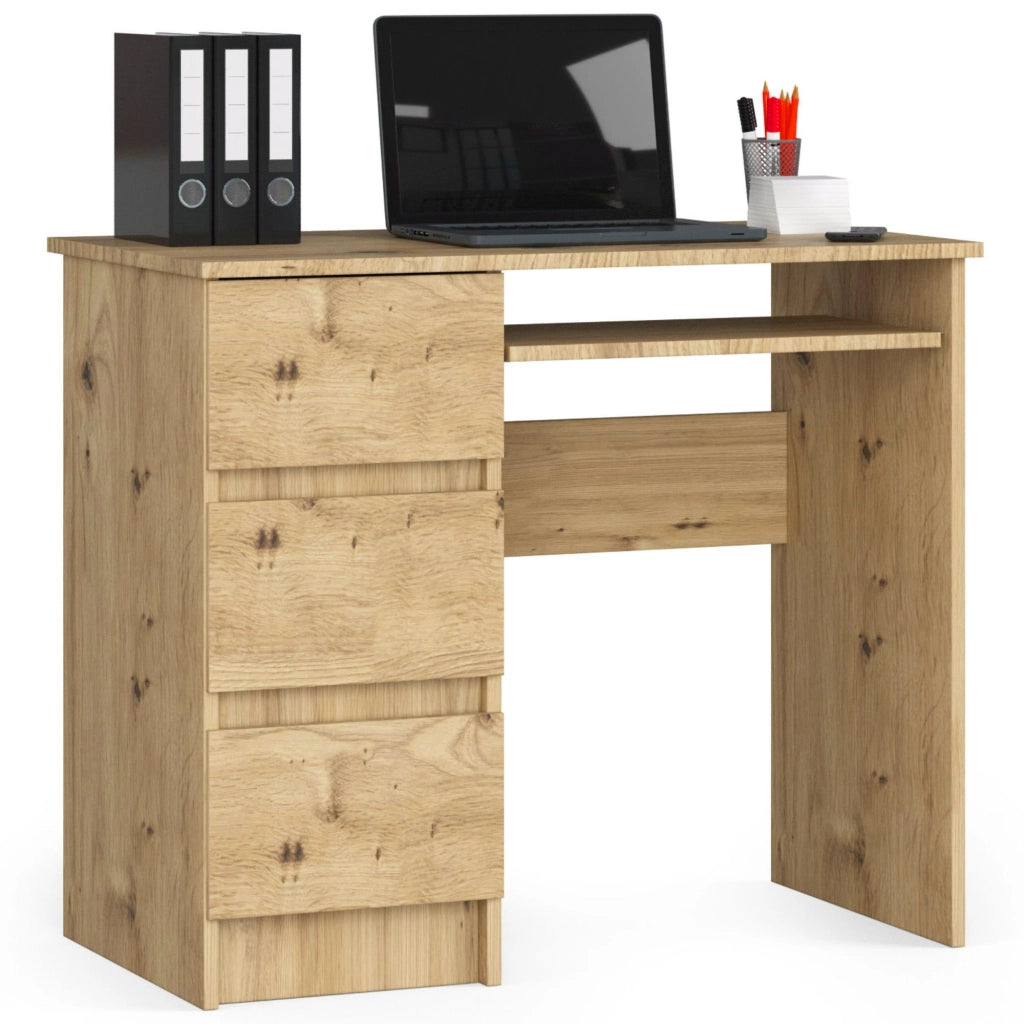 Scrivania per computer AKORD A6 Quercia Artisan 90 cm 3 cassetti 90x50x77 cm Modello a sinistra