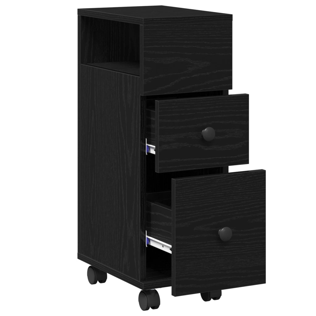 Armadio da Bagno Slim con Ruote in Rovere Nero in Legno Ingegnerizzato