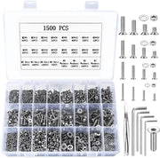 Assortimento di viti, dadi e anelli di chiusura, viti a testa sottile, viti a testa piatta per macchine, viti cilindriche in acciaio inossidabile, M2 M3 M4 M5 (1500 argento)