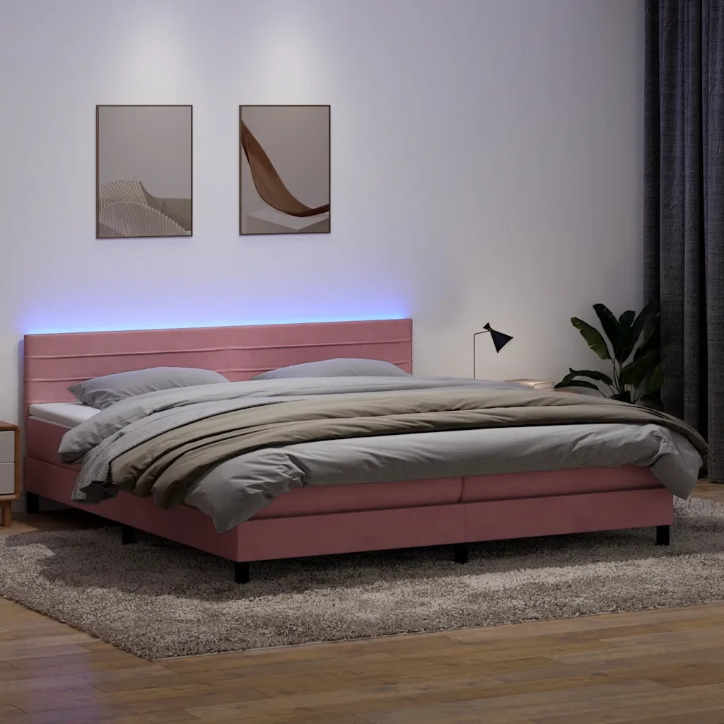Letto a Molle con Materasso e LED Rosa 180x210 cm in Velluto 3316994