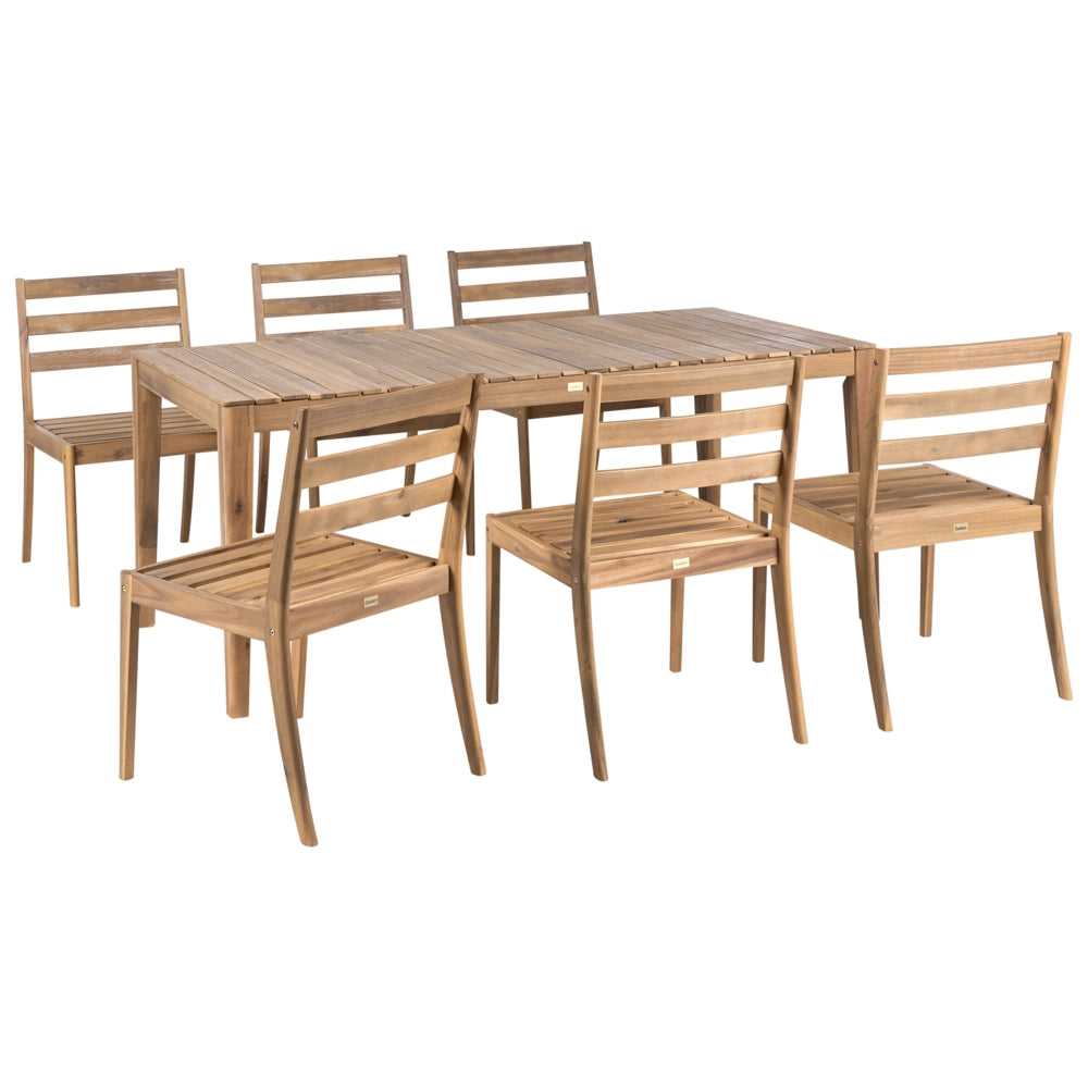 Set da pranzo da giardino con 6 sedie e tavolo marrone chiaro in legno di acacia certificato con piano rettangolare in stile rustico da esterno