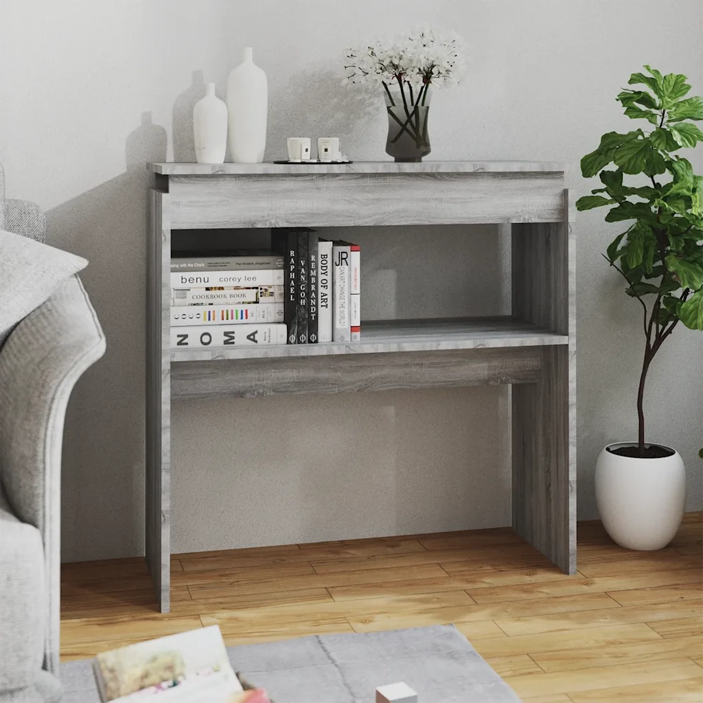 Tavolino Consolle-Tavolino da soggiorno-Tavolo Grigio Sonoma 80x30x80 cm Legno Multistrato