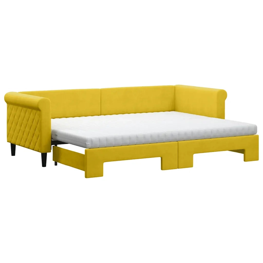 Divano Letto Estraibile con Materassi Giallo 80x200 cm Velluto