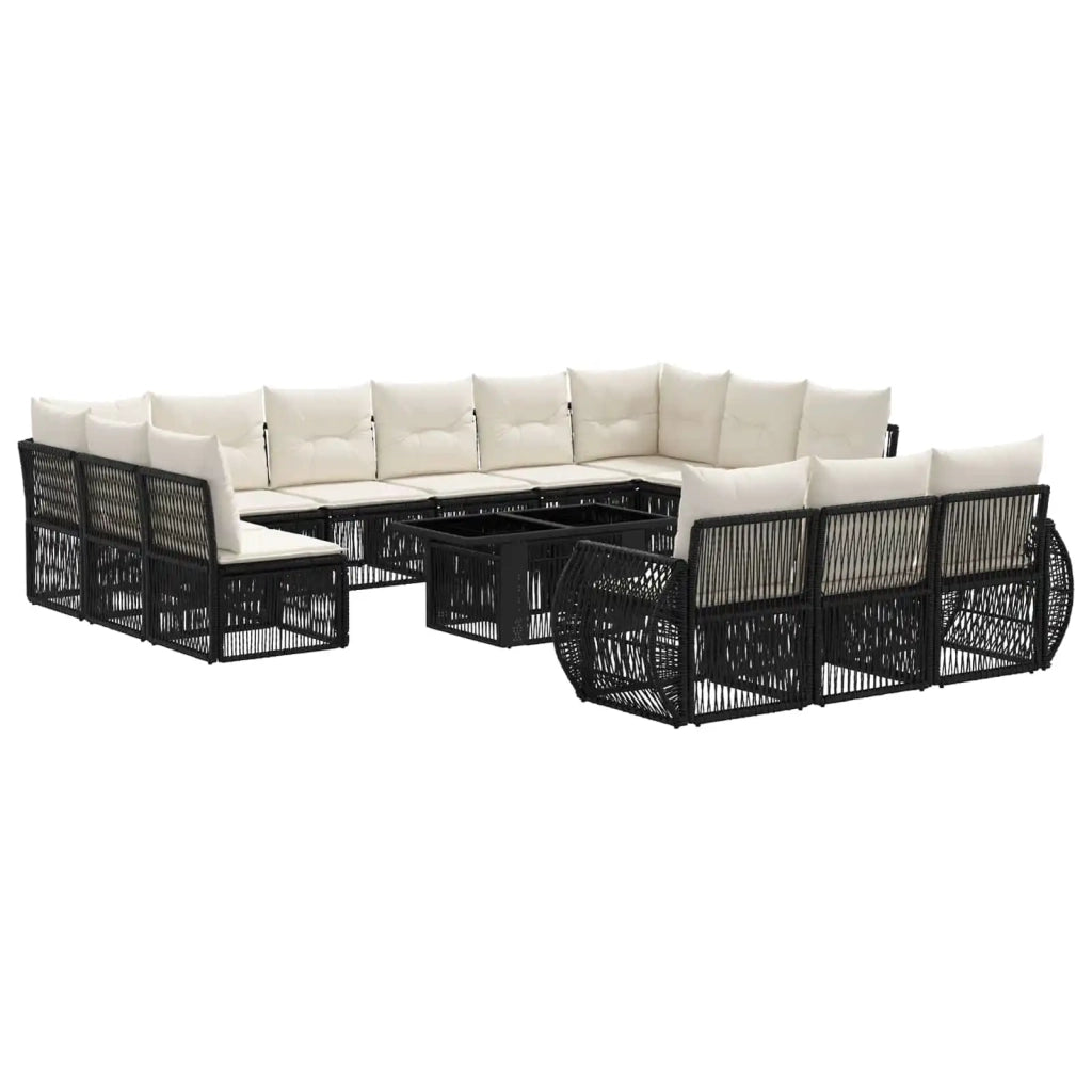 Set Divano da Giardino 14 pz Nero e Bianco Crema polyrattan 3437014
