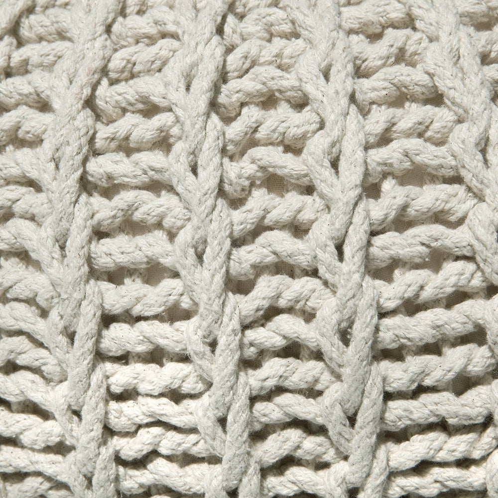 Pouf ottomana beige in cotone lavorato a maglia perline EPS riempimento rotondo piccolo poggiapiedi 50 x 35 cm