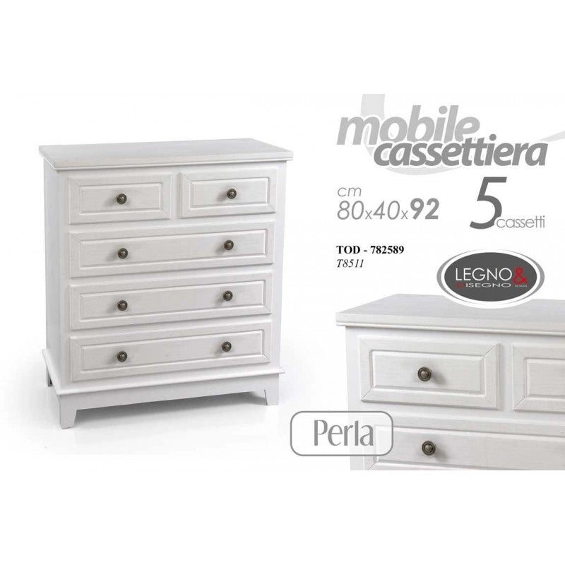 Mobile cassettiera como bianco cinque cassetti cm 80 x 40 x 92 h
