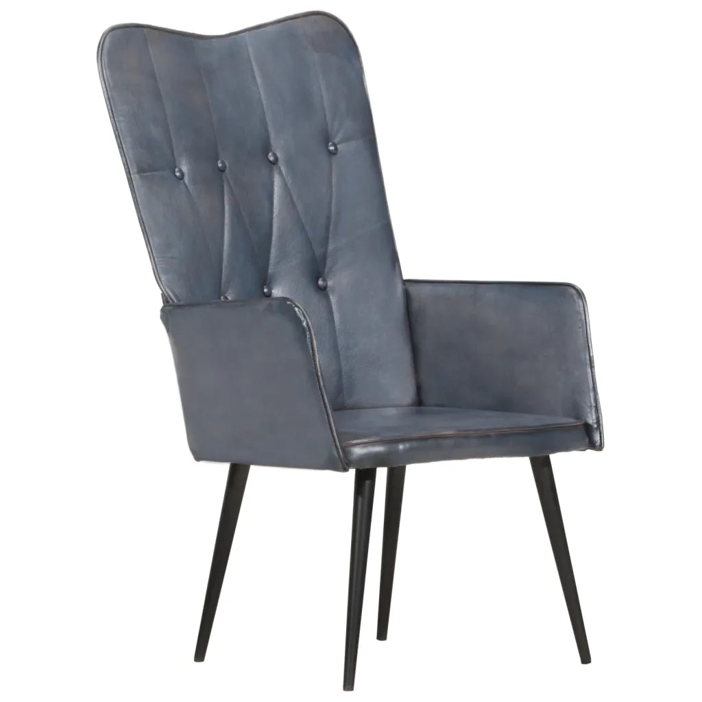 Poltrona Wingback Grigia in Vera Pelle 339649