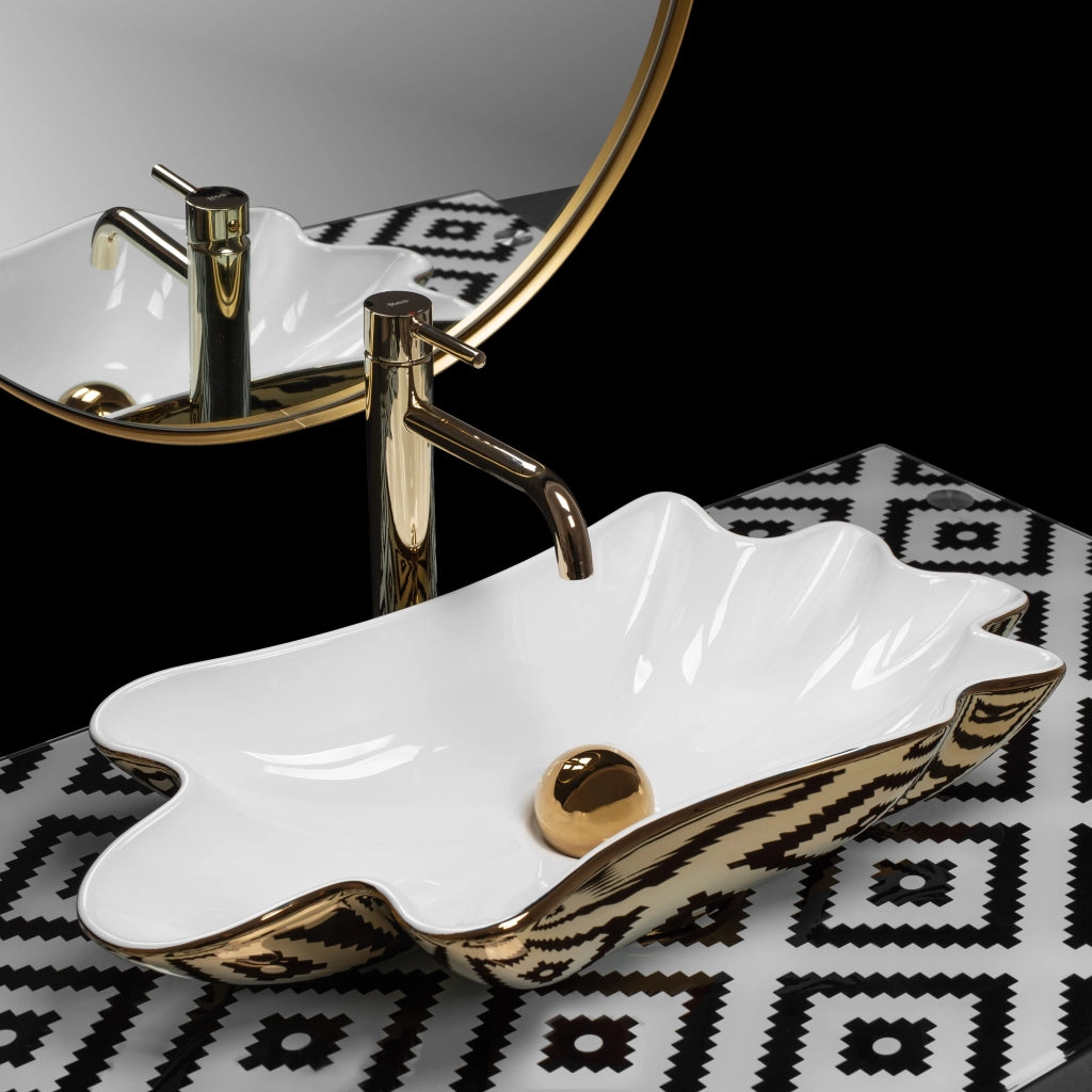 Lavabo Da Appoggio Rea Sea White Gold + Tappo Click-clack