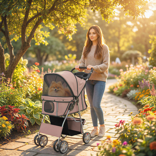Passeggino per Cani Pieghevole con Catarifrangenti Freni e Cuscino Lavabile Caffè