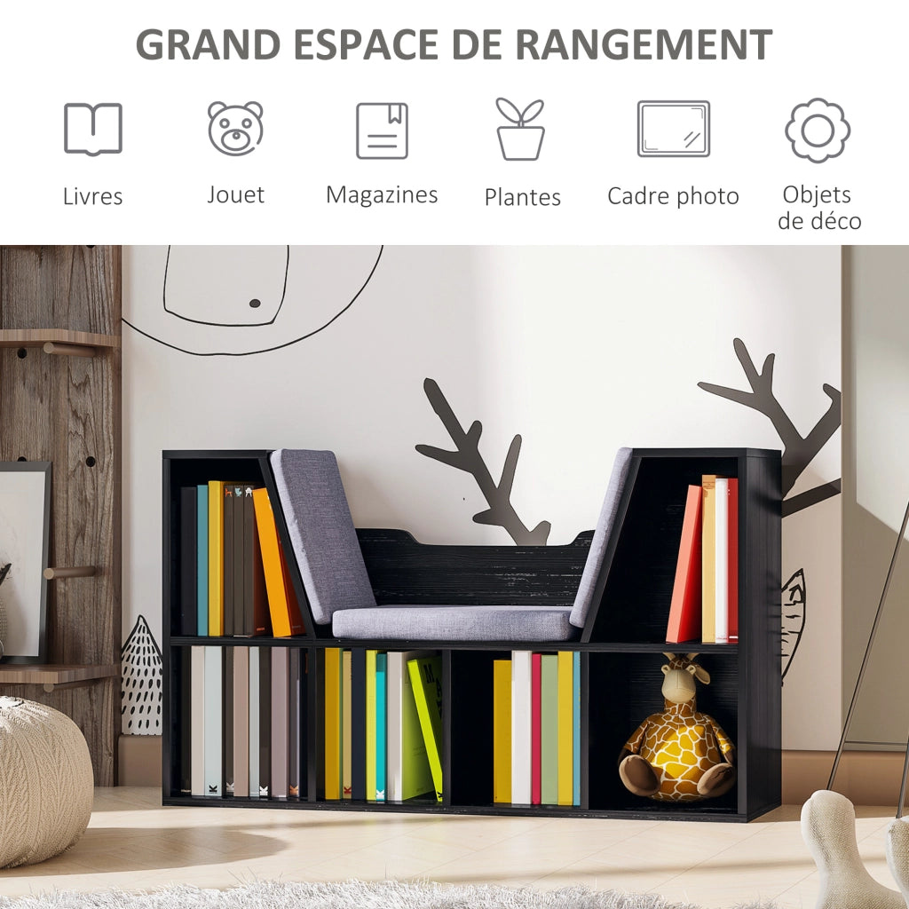Libreria a Banco 2 in 1 con Cuscini ¨C Zephmum ¨C 102x30x61 cm, Nero