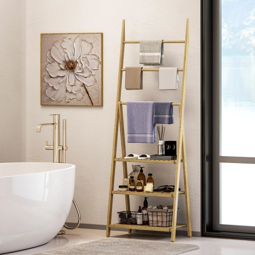 Mobile Bagno in Bamb¨´ 3 Ripiani con Porta Asciugamani ¨C Zephmum ¨C Bianco