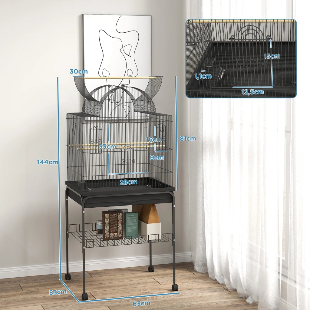 Gabbia per Uccelli Mobile con Cassetto ¨C Zephmum ¨C Nero Metallo