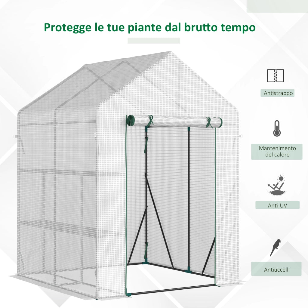 Serra da Giardino in Acciaio e PE con Scaffali ¨C Zephmum ¨C 143x143x195 cm Bianco