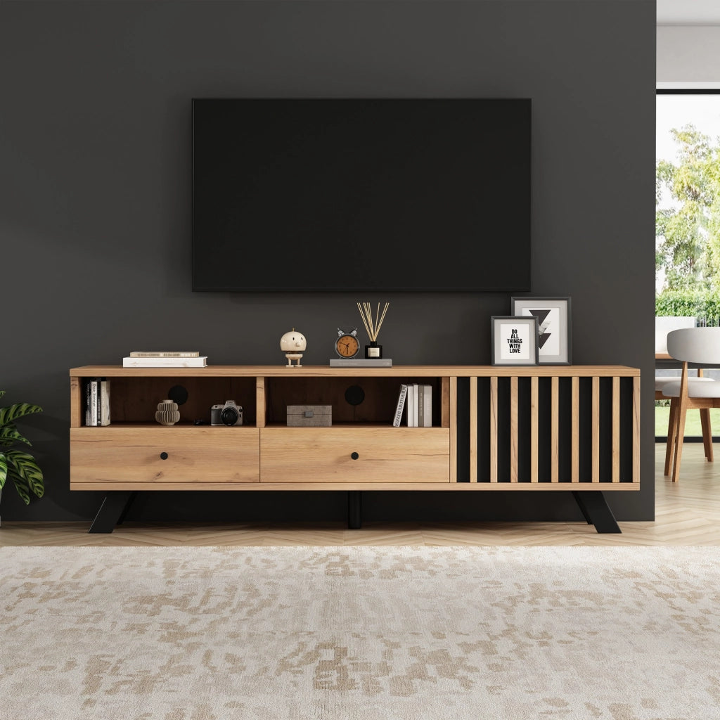 MOBILE TV 150 x 38 x 44 cm in truciolare effetto legno naturale e nero