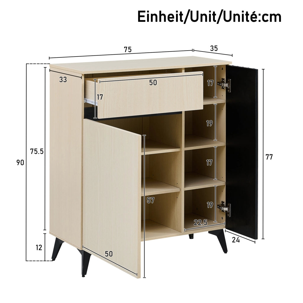 Mobili d'ingresso con panca; 4 ganci; 2 ante; 1 cassetto e ripiani regolabili; per ingresso e camera; legno; MDF