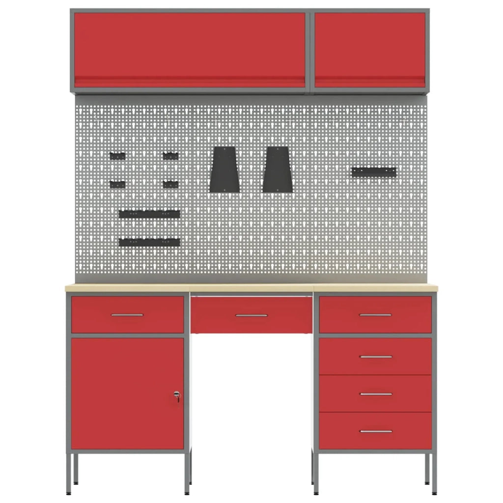 Mobile da lavoro 8 pcs Rosso Legno ingegnerizzato e acciaio 3321459