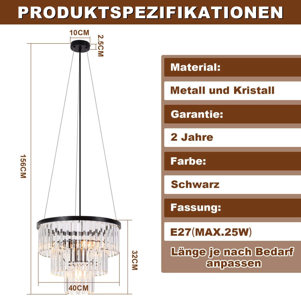 Lampada a sospensione ZMH per sala da pranzo E27 design in cristallo lampada a sospensione per soggiorno cucina