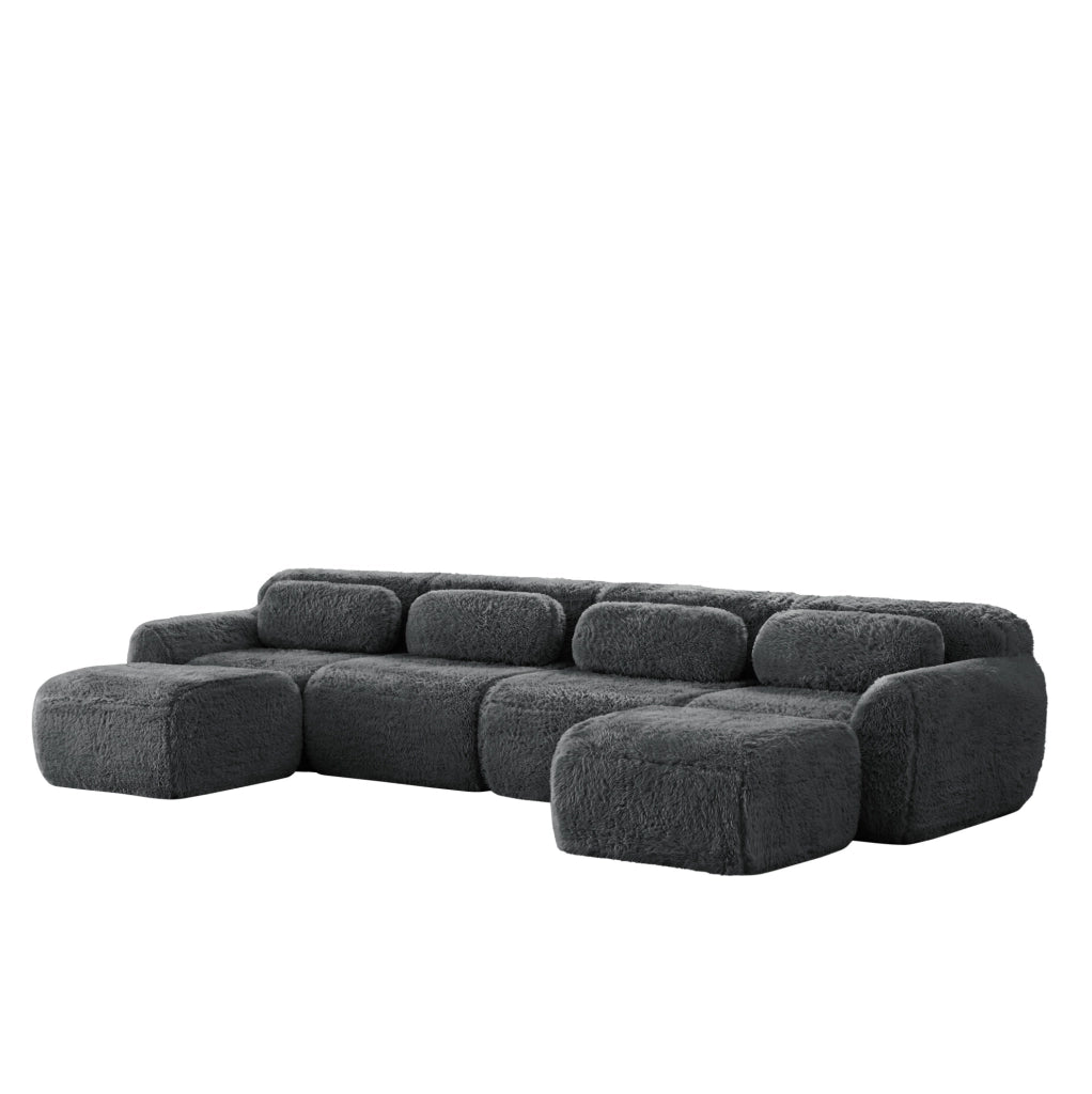 Divano modulare a U in tessuto plush grigio 378x179x73 cm; senza montaggio