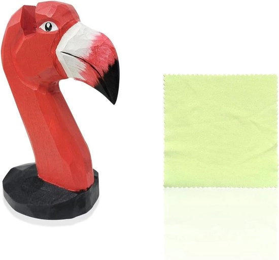 Framma in legno con design flamingo - Manuale - Con panno per occhiali - Sostegno per scrivania