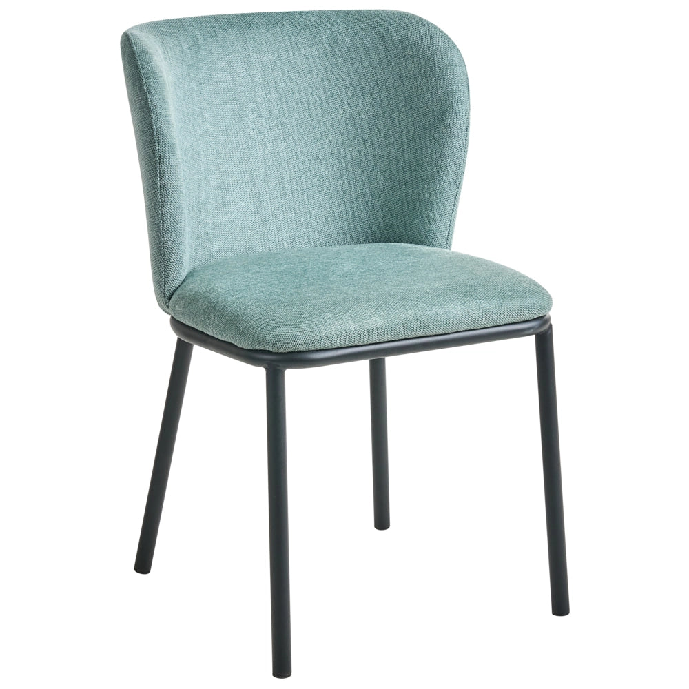 Set di 2 sedie da pranzo in tessuto Tappezzeria verde menta Gambe in metallo nero Design moderno e retrò