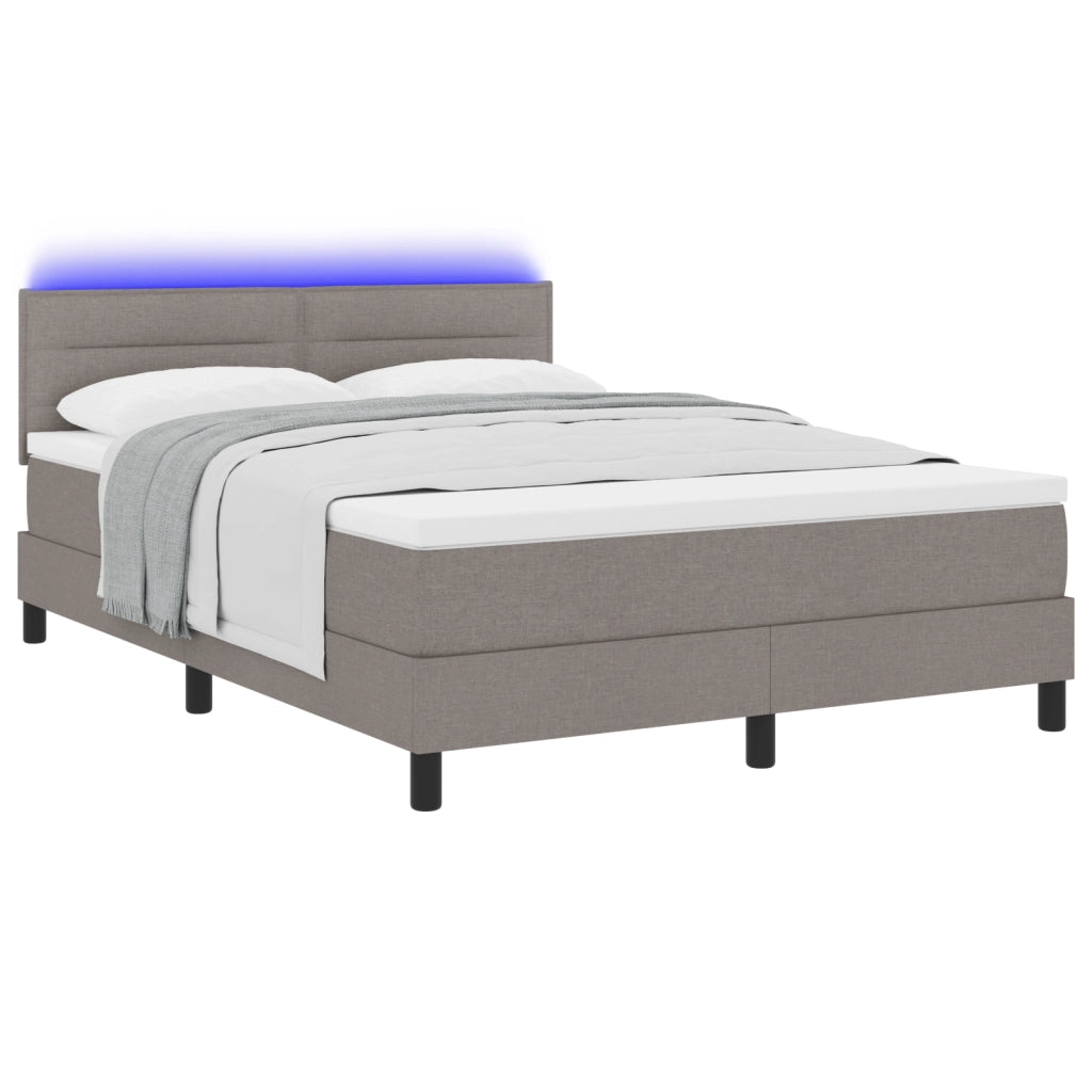 Letto a Box con Materasso e LED Taupe 140x200 cm Tessuto