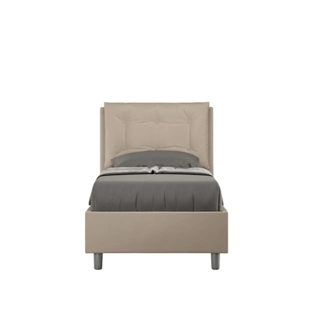 Letto singolo contenitore imbottito 80x210 similpelle tortora Annalisa