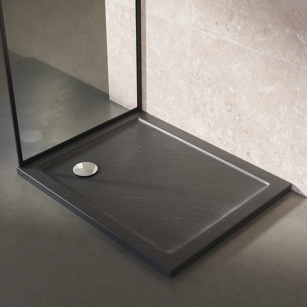 Piatto doccia 70x170 effetto pietra nero in acrilico altezza slim | Petra